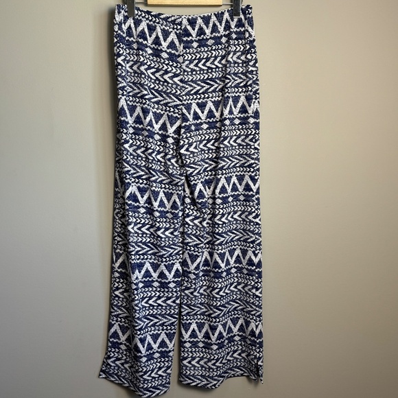 Women's‎ Aztec Pull On Lightweight Wide Leg Palazzo Pants Blue/White Festival - Picture 3 of 11